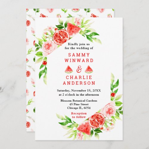 Watermelon and Pomegranate Wedding Invitation