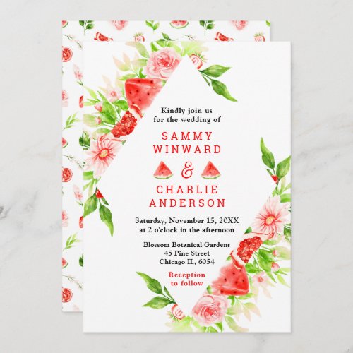 Watermelon and Pomegranate Wedding Invitation