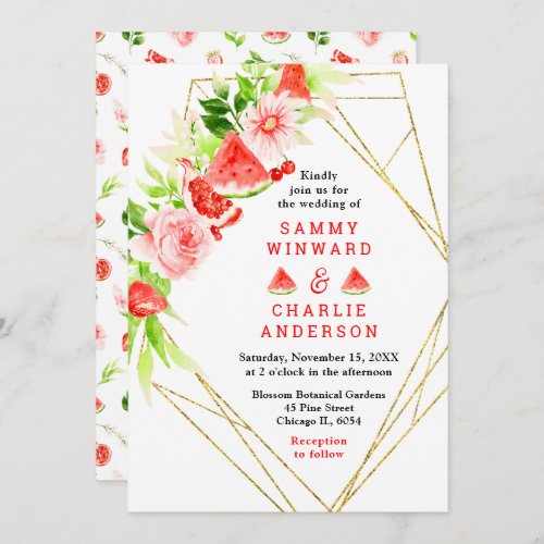 Watermelon and Pomegranate Wedding Invitation