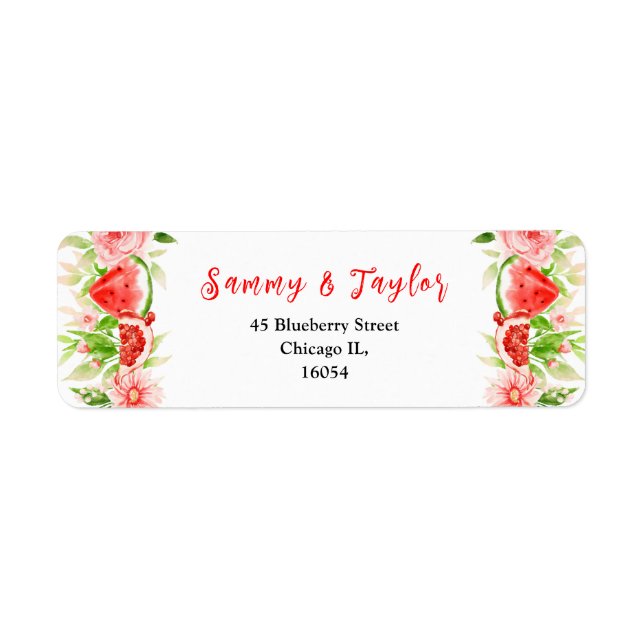 Watermelon and Pomegranate Wedding Label (Front)