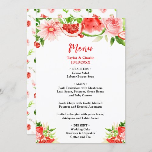 Watermelon and Pomegranate Wedding Menu