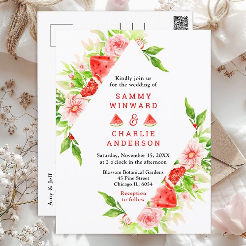 Watermelon and Pomegranate Wedding Postcard