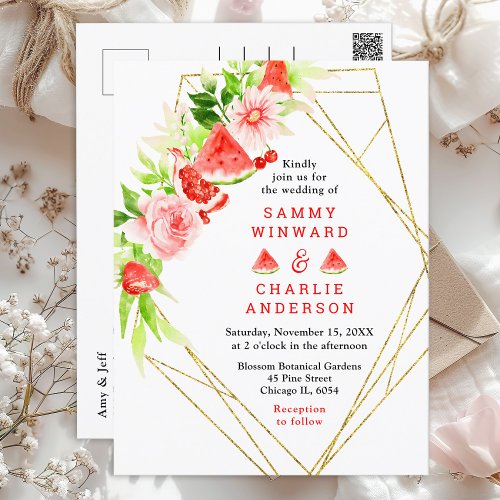 Watermelon and Pomegranate Wedding Postcard