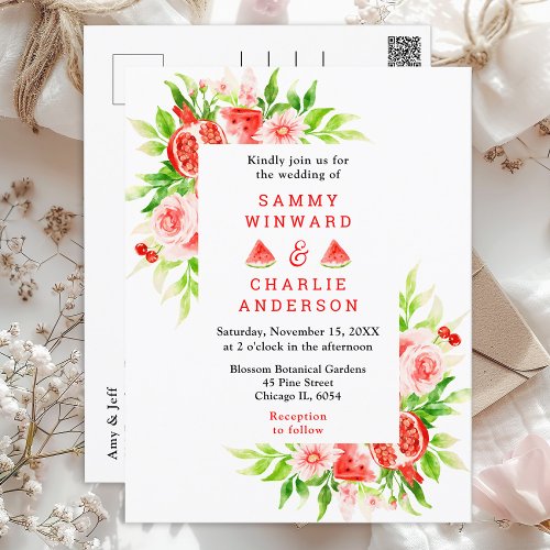 Watermelon and Pomegranate Wedding Postcard