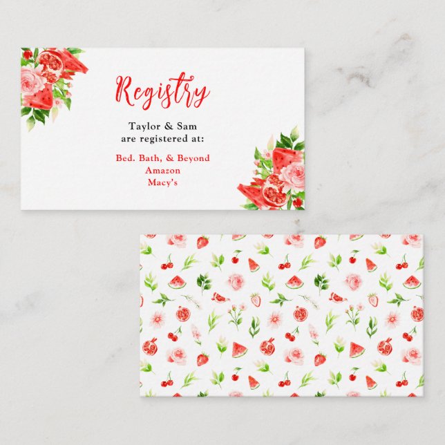 Watermelon and Pomegranate Wedding Registry Enclosure Card (Front/Back)
