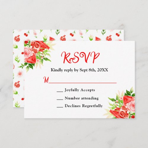 Watermelon and Pomegranate Wedding RSVP Card