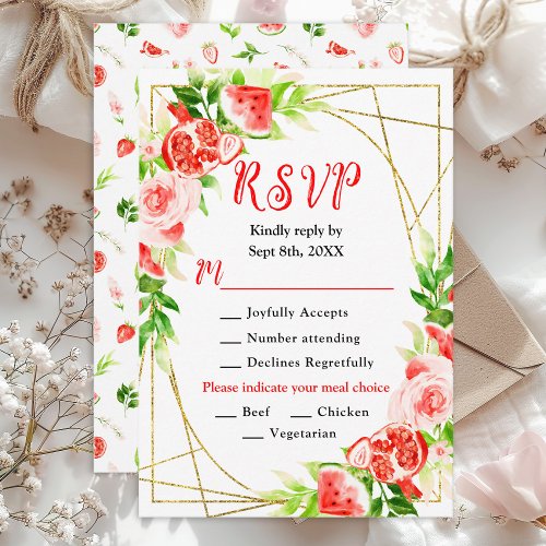 Watermelon and Pomegranate Wedding RSVP Card