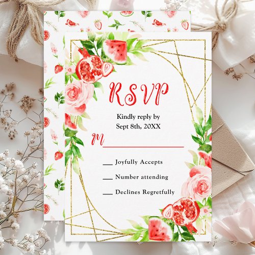 Watermelon and Pomegranate Wedding RSVP Card