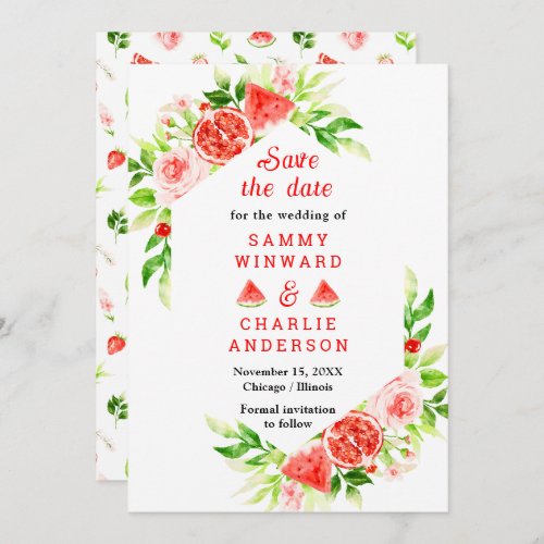 Watermelon and Pomegranate Wedding Save The Date