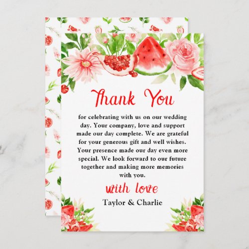 Watermelon and Pomegranate Wedding Thank You Card