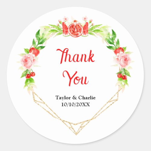 Watermelon and Pomegranate Wedding Thank You Classic Round Sticker