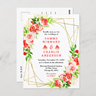 Watermelon and Pomegranate with Foliage Wedding Postcard