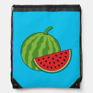 Watermelon and Slice Drawstring Bag