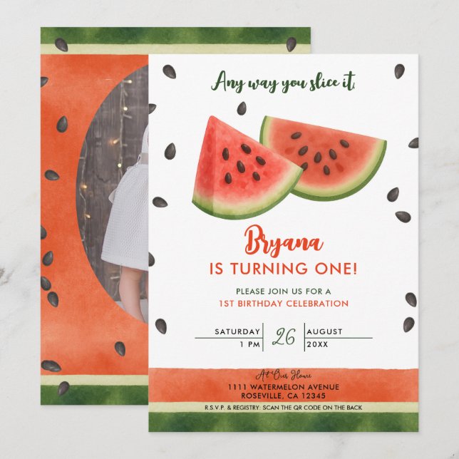 Watermelon Any Way You Slice it 1st Birthday Party Invitation (Front/Back)