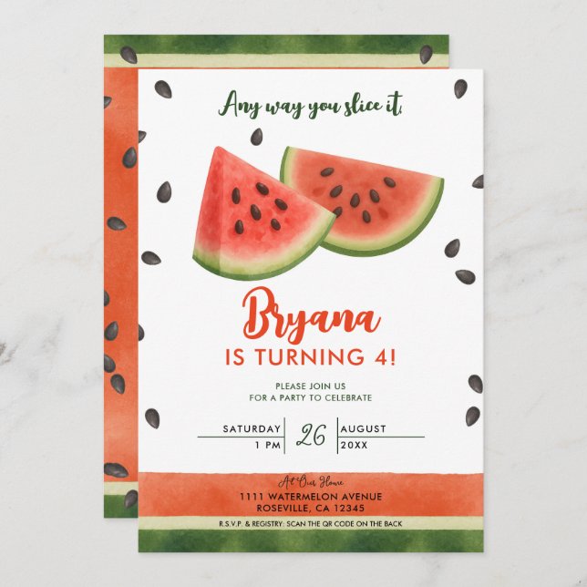 Watermelon Any Way You Slice it Birthday Party  Invitation (Front/Back)