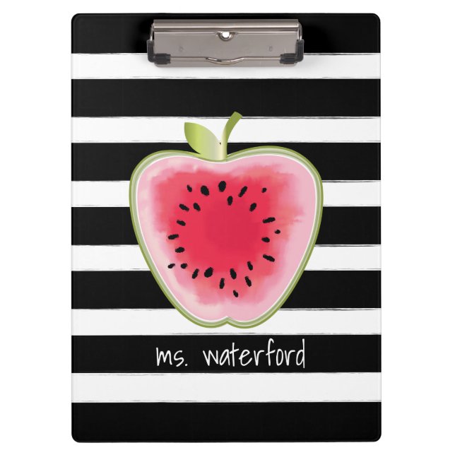 Watermelon Apple Stripes Personalized Teacher Clipboard (Front)