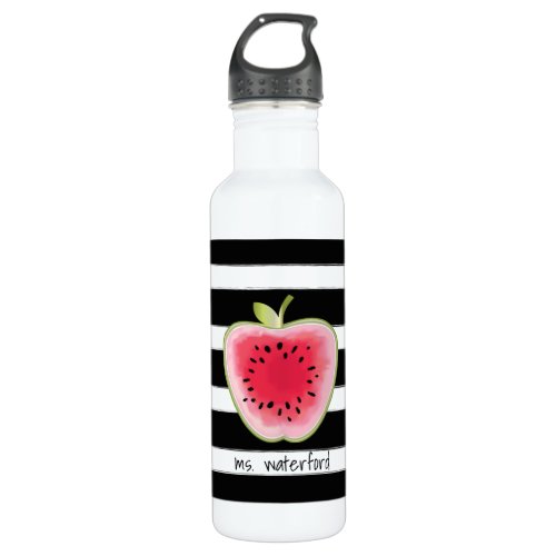 Watermelon Apple Stripes Personalized Teacher Water Bottle