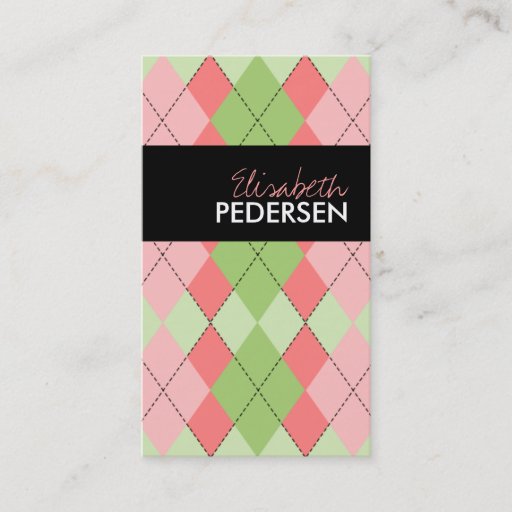 Customizable Watermelon Argyle Business Cards