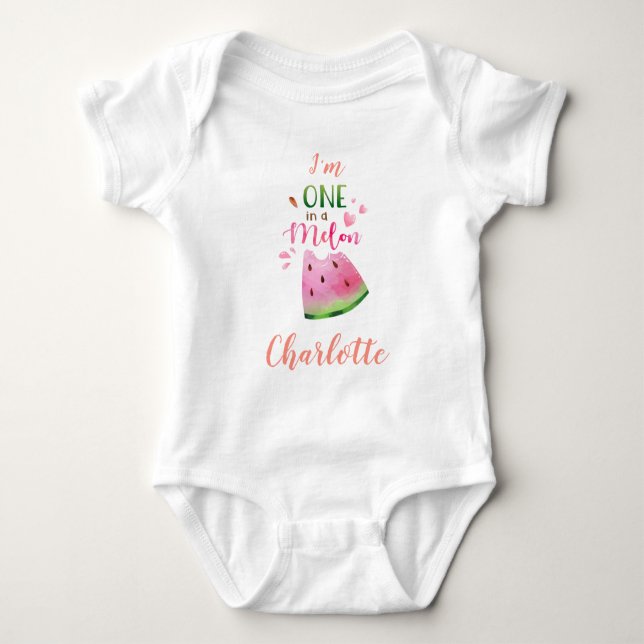 Watermelon baby bodysuite One in a melon girl Baby Bodysuit (Front)
