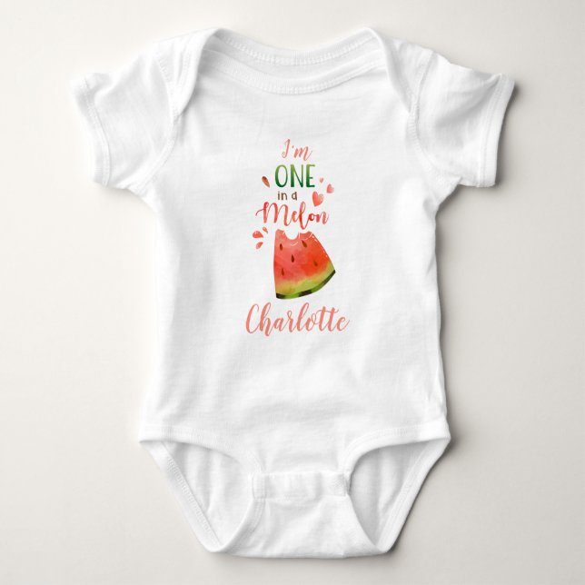 Watermelon baby bodysuite One in a melon girl Baby Bodysuit (Front)
