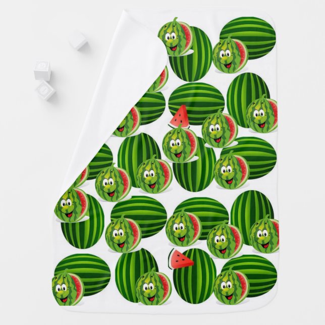 Watermelon baby fleece blanket green red print (In Situ)