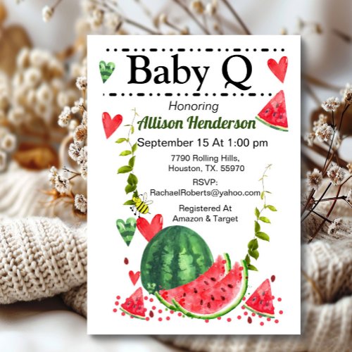 Watermelon Baby Q Baby Shower  Invitation