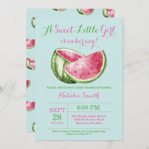 Watermelon Baby Shower Aqua Teal Turquoise Invitation