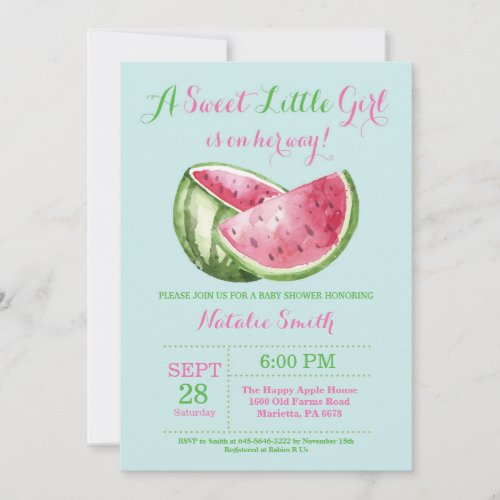Watermelon Baby Shower Aqua Teal Turquoise Invitation