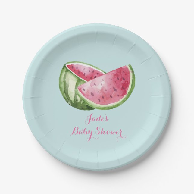 Watermelon Baby Shower Aqua Teal Turquoise Paper Plates (Front)