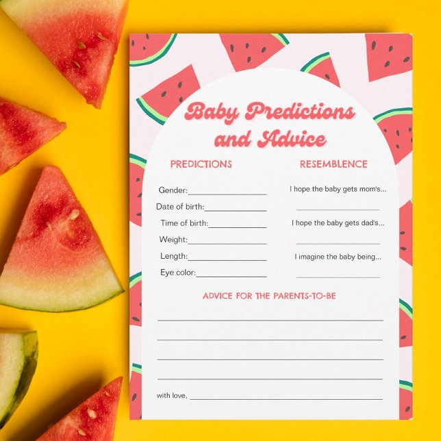 Watermelon Baby Shower Baby Predictions Game Card (Creator Uploaded)