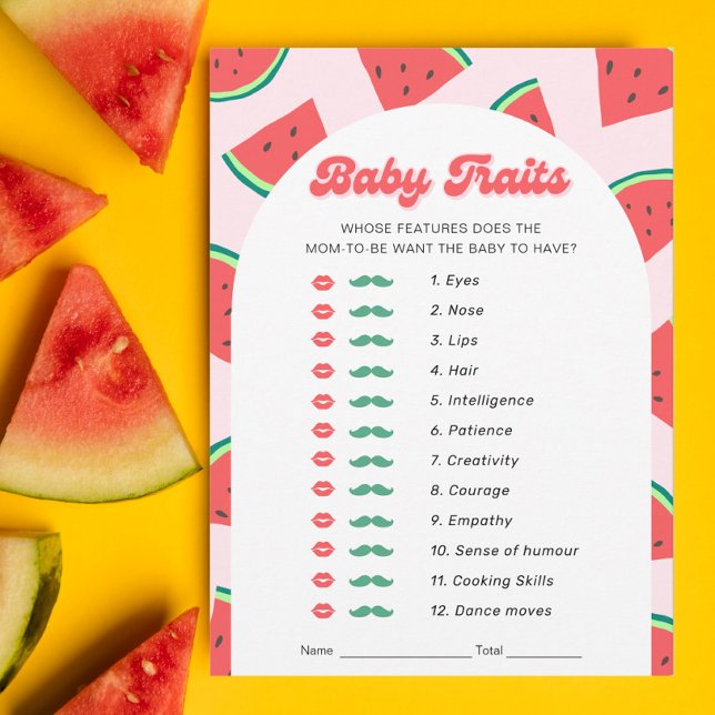Watermelon Baby Shower Baby Traits Game Card (Creator Uploaded)
