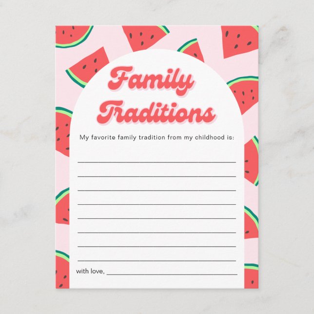Watermelon Baby Shower Family Traditions Game Card (Front)