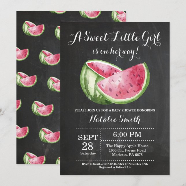 Watermelon Baby Shower Invitation Chalkboard (Front/Back)