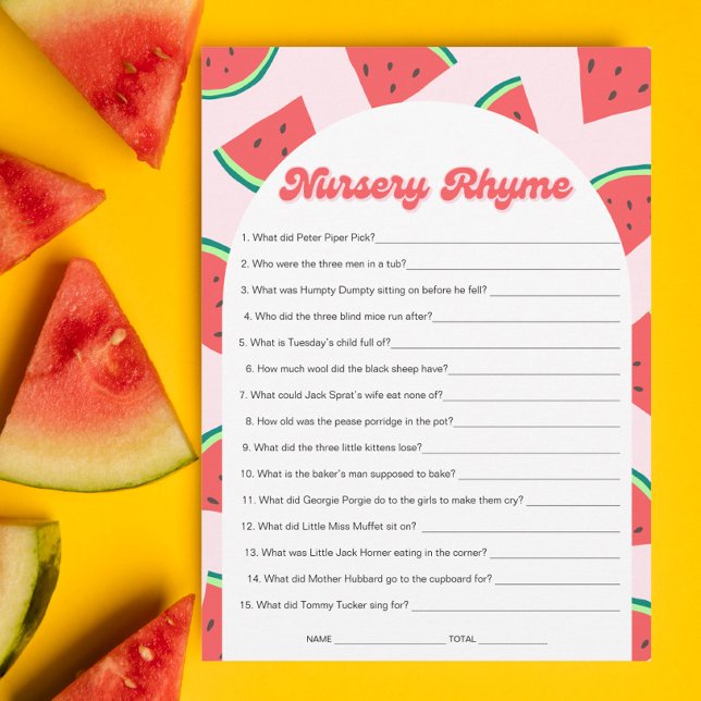 Watermelon Baby Shower Nursery Rhyme Game Card (Creator Uploaded)