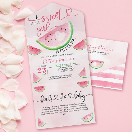 Watermelon Baby Shower Pink Books for Baby All In One Invitation