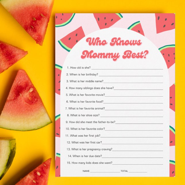 Watermelon Baby Shower Who Knows Mommy Best Card (Creator Uploaded)