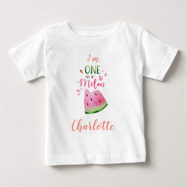 Watermelon baby t-shirt One in a melon girl tshirt (Front)