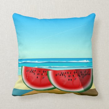 Watermelon Beach Summer Vibe Throw Pillow by HappyThoughtsShop at Zazzle