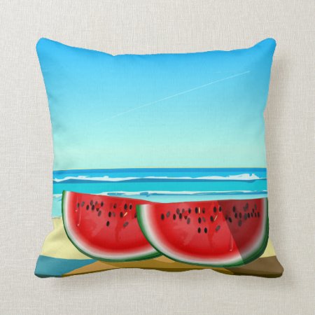 Watermelon Beach Summer Vibe Throw Pillow