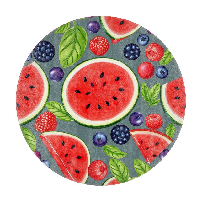 Watermelon Berry Summer Pattern Cutting Board (Front)