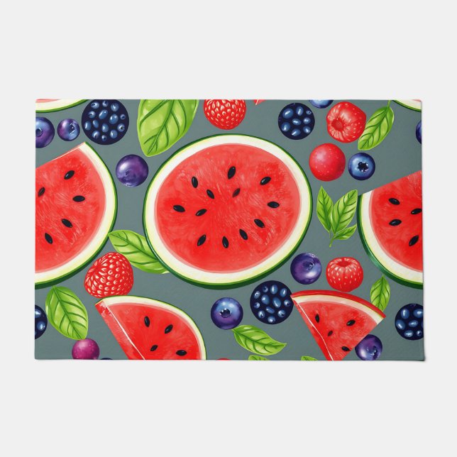 Watermelon Berry Summer Pattern Doormat (Front)