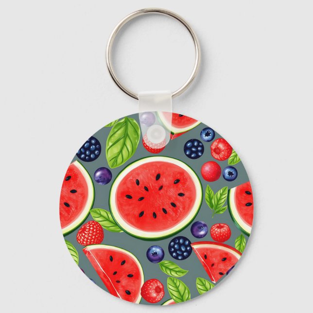 Watermelon Berry Summer Pattern Keychain (Front)