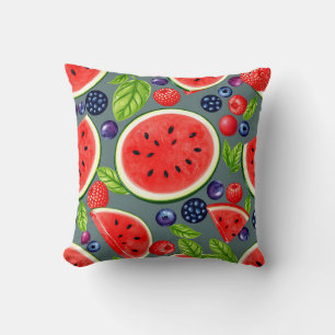 Watermelon Berry Summer Pattern Throw Pillow