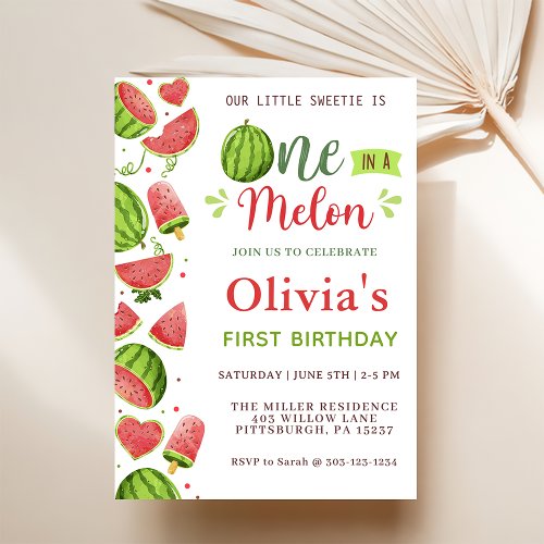 Watermelon Birthday First Birthday  Invitation