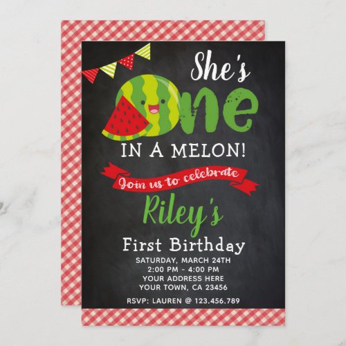 Watermelon Birthday Invitation Chalkboard Invitation
