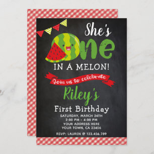 Watermelon Birthday Invitation, Chalkboard Invitation