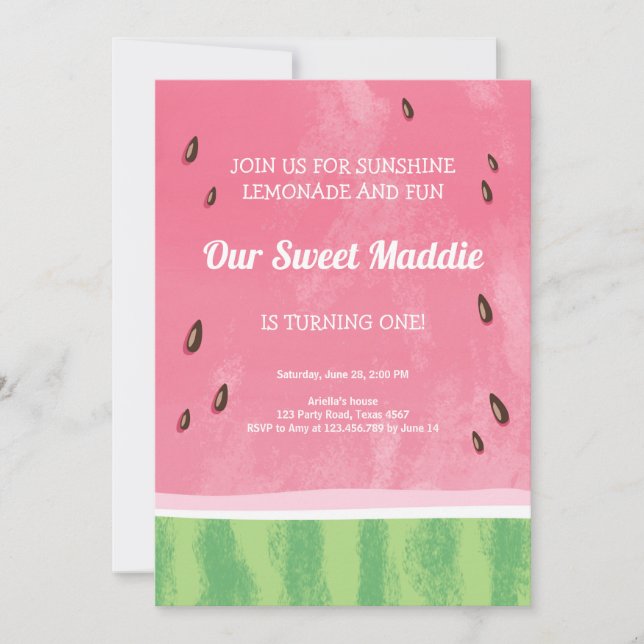 Watermelon Birthday Invitation Melon party Summer (Front)