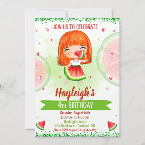 Watermelon birthday invitation Summer invitation