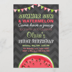 Watermelon Birthday Invitation Sun Summer Party