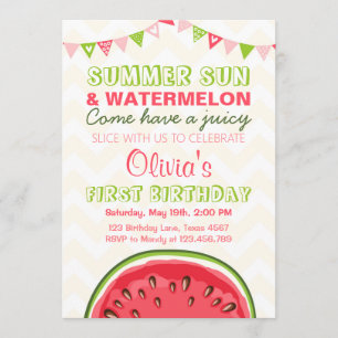 Watermelon Birthday Invitation Sun Summer Party
